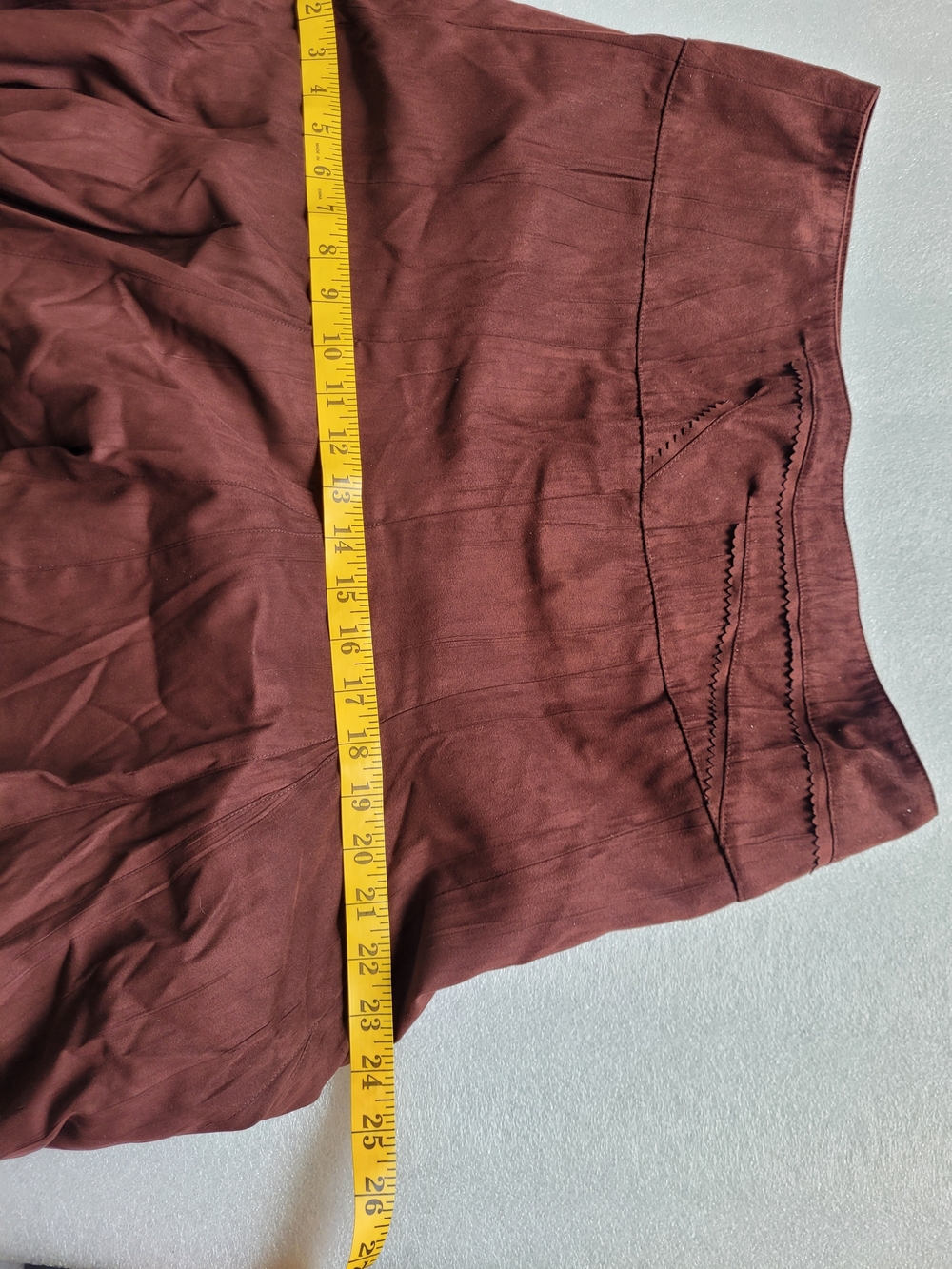 Vintage Faux Suede A-line Midi Skirt Gored Flared Chocolate Brown Size 10 - Picture 12 of 13